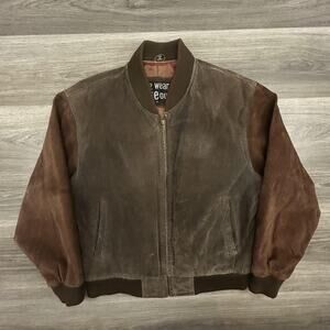 Vintage U2 Wear Me Out Suede Leather Bomber Jacket Mens Medium Brown 90s USA